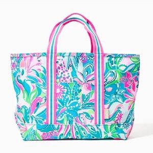 Lilly Pulitzer Mercato Canvas Cotton Tote Bag - Turquoise Oasis Golden Hour